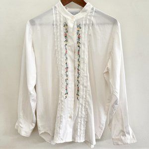 Rare Jantzen Classics Vintage White Button Up Floral Embroidered Long Sleeve …